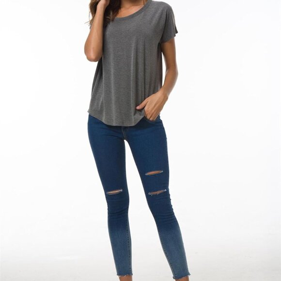 Women's Soft Modal High-Low Hem‎ T-Shirt Gray XL - Picture 2 of 4